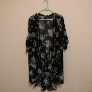 Black and grey floral kimono